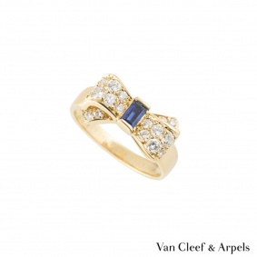 Van Cleef & Arpels Yellow Gold Diamond and Sapphire Bow Ring